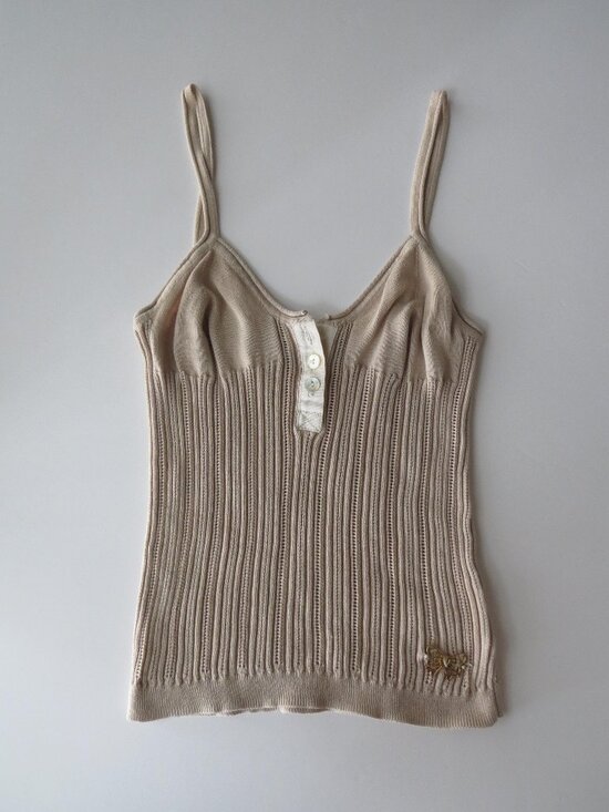 Tops - Vintage 2000s Fiore Atelier Ribbed Knit Camisole, Italian 00s, Camel Brown/Tan,